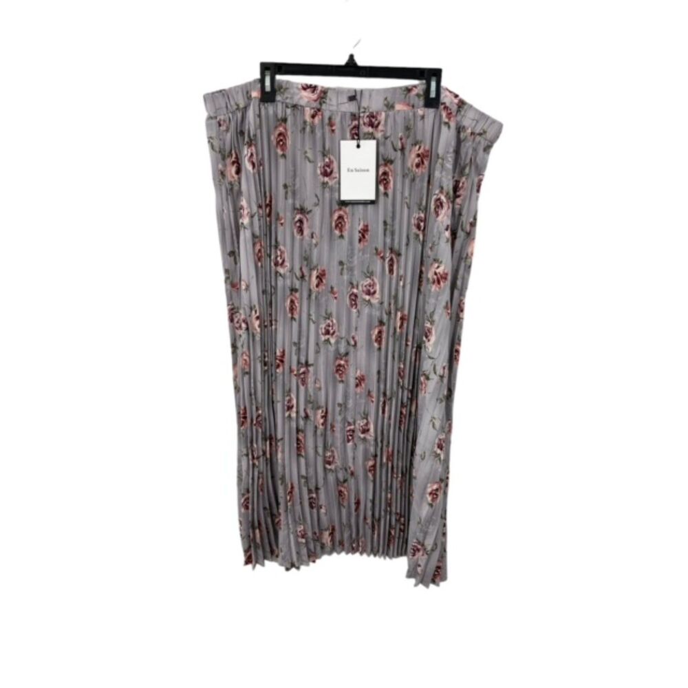 NWT En‎ Saison Gray Floral Print Accordion Pleated Maxi Skirt Plus Size 3X